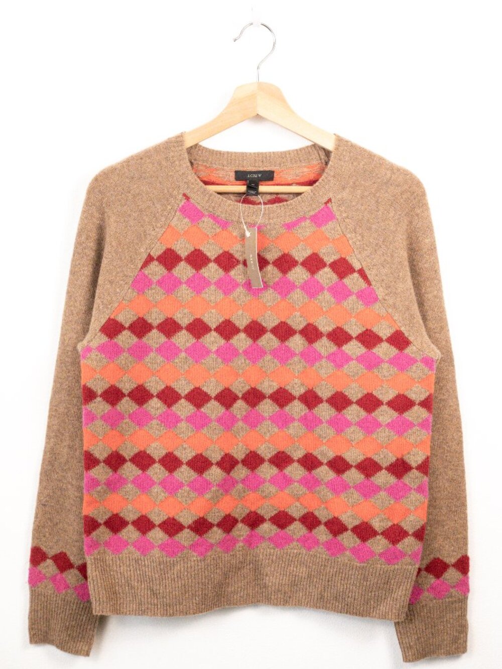 J. Crew Lambswool Diamond Intarsia Sweater